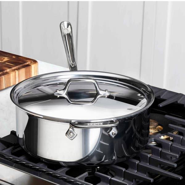 All Clad D3 Stainless 3-ply Bonded Cookware Deep Saute Pan With Lid 6 Quart