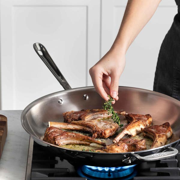 All Clad D3 Stainless 3-ply Bonded Cookware Fry Pan With Lid 14 Inch