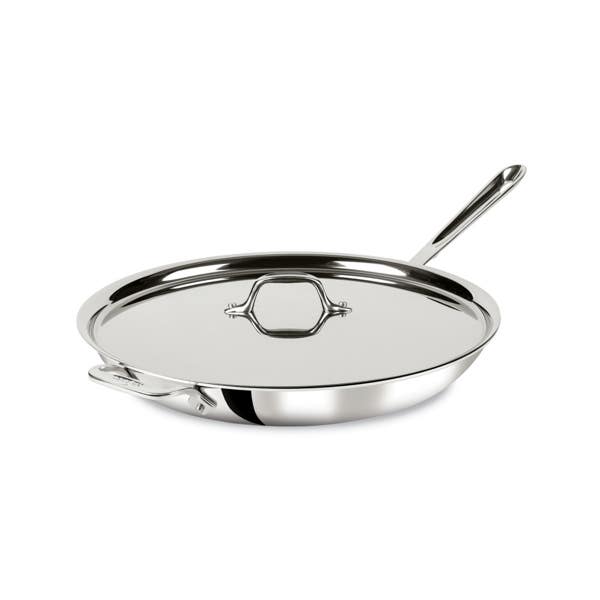 all clad D3 Stainless 3-ply Bonded Cookware Fry Pan with Lid 14 inch