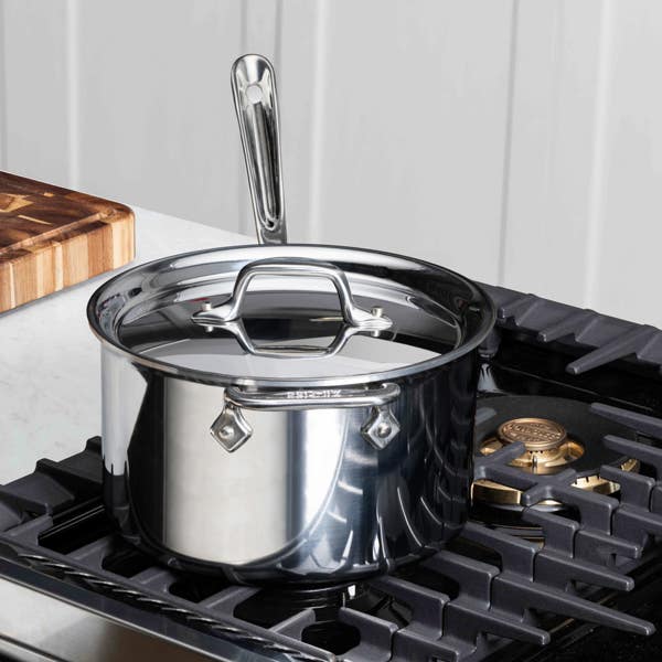 All Clad D3 Stainless 3-Ply Bonded Cookware Sauce Pan With Lid 4 Quart