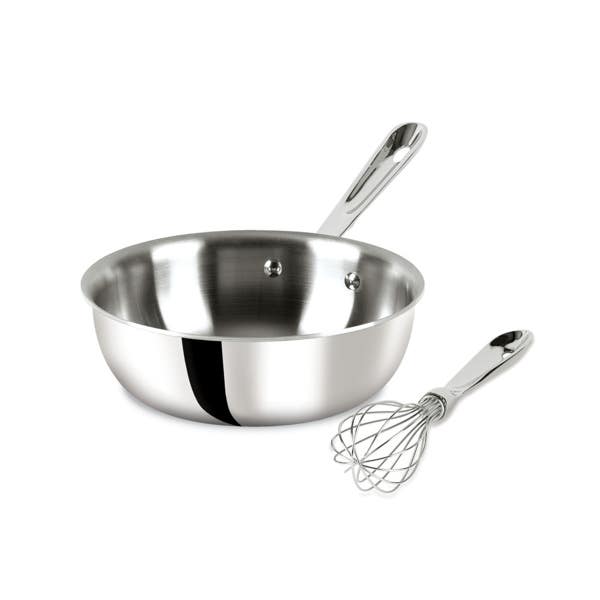 all clad D3 Stainless 3-ply Bonded Cookware Saucier with Whisk 2 quart