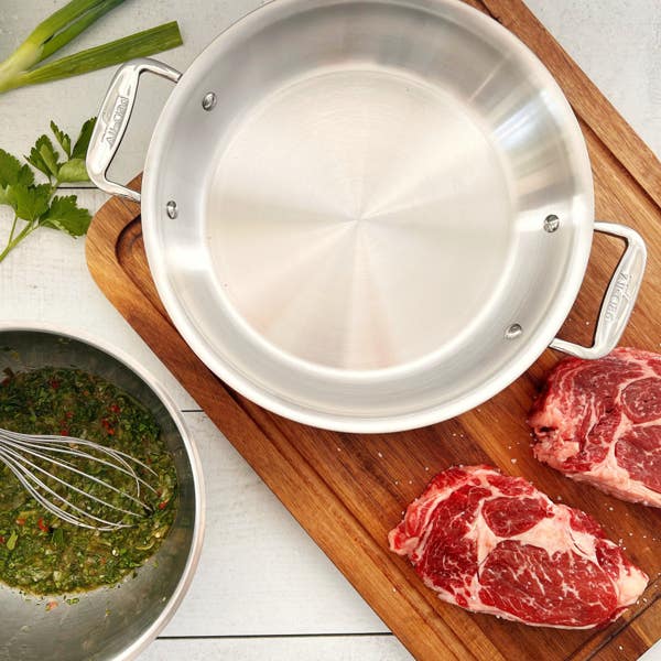 All Clad D3 Stainless 3-ply Bonded Cookware; Sear & Serve Skillet With Domed Lid; 10.5 Inch