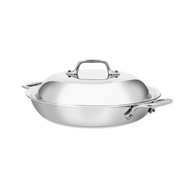 all clad D3 Stainless 3-ply Bonded Cookware; Sear & Serve Skillet with Domed Lid; 10.5 inch