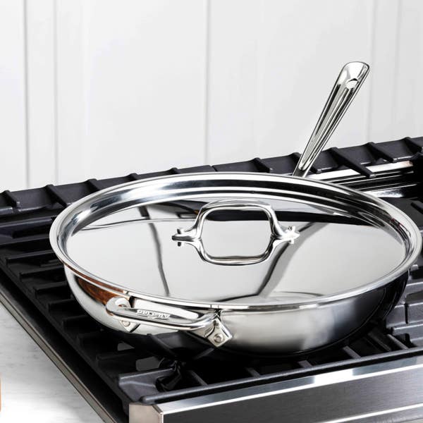 All Clad D3 Stainless 3-ply Bonded Cookware Weeknight Pan With Lid 4 Quart