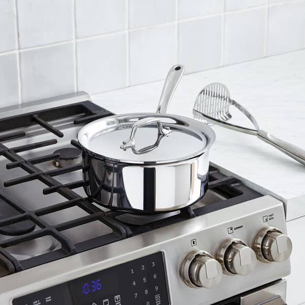 All Clad D3 Stainless Everyday 3-ply Bonded 3 Quart Sauce Pan With Lid & Potato Masher 2 Piece Set