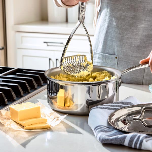 All Clad D3 Stainless Everyday 3-ply Bonded 3 Quart Sauce Pan With Lid & Potato Masher 2 Piece Set