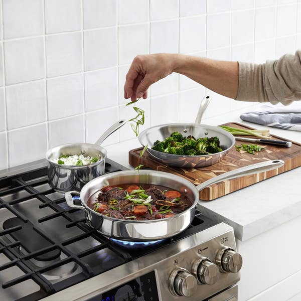 All Clad D3 Stainless Everyday 3-ply Bonded Cookware Sauté Pan With Glass Lid 3 Quart