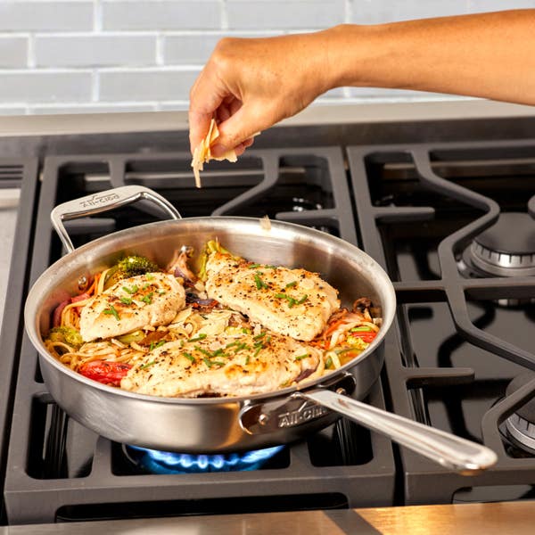 All Clad D5 Stainless Brushed 5-ply Bonded Cookware; Saute Pan With Lid; 6 Quart