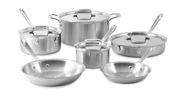 all clad D5 Stainless Brushed 5-ply Bonded Cookware Set; 10 piece Set