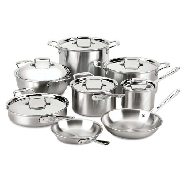 all clad D5 Stainless Brushed 5-ply Bonded Cookware Set; 14 piece Set