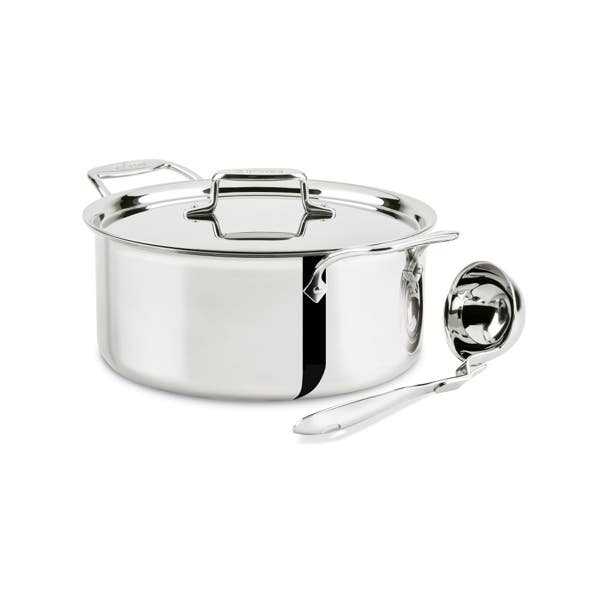 all clad D5 Stainless Polished 5-ply Bonded Cookware Ultimate Soup Pot with lid and Ladle 6 quart all clad D5 Stainless Polished 5-ply Bonded Cookware Ultimate Soup Pot with lid and Ladle 6 quart