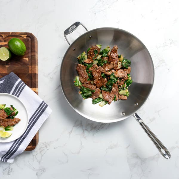 All Clad D5 Stainless Polished 5-ply Bonded Cookware Wok 14 Inch