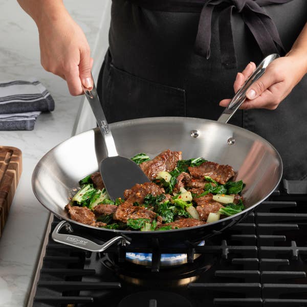 All Clad D5 Stainless Polished 5-ply Bonded Cookware Wok 14 Inch