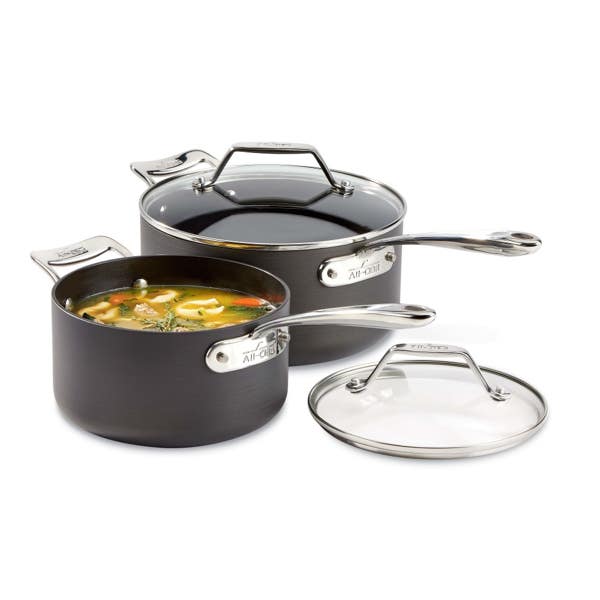 all clad Essentials Hard Anodized Nonstick Cookware Set 2-piece Sauce Pan Set with lids 2.5 & 4 quart