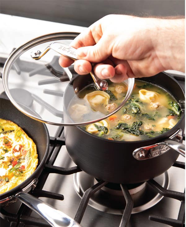 All Clad Essentials Nonstick Cookware Set; 2 Piece Fry & Sauce Pan With Lid Set; 8.5 Inch & 2.5 Quart