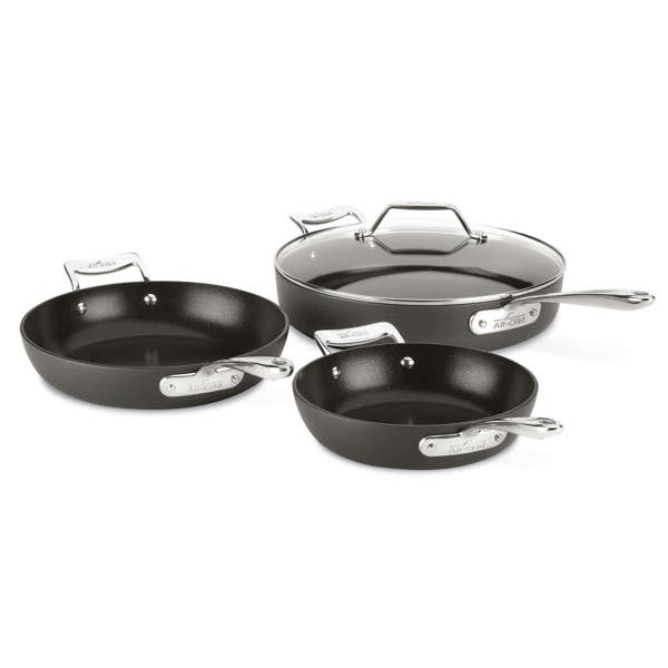 all clad Essentials Nonstick Cookware Set; 4 piece Fry & Saute Set