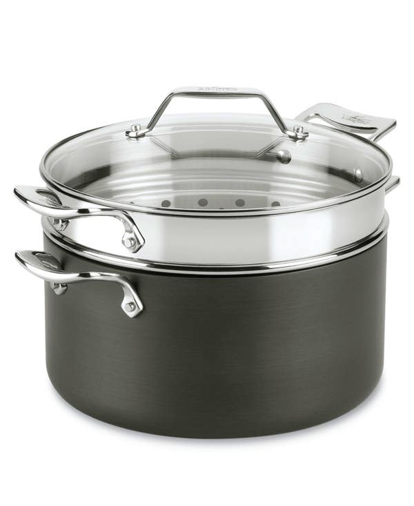 all clad Essentials Nonstick Cookware; Stockpot with Multi-purpose Insert and lid; 7 quart