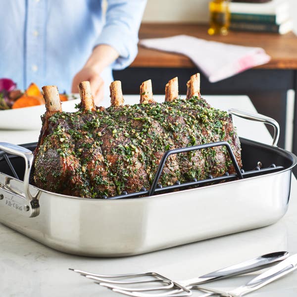 All Clad Gourmet Accessories; Large Stainless Steel Nonstick Roaster With Rack; 13 X 16 Inch