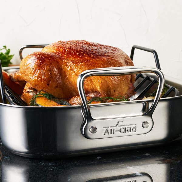 All Clad Gourmet Accessories Large Stainless Steel Roaster With Rack 13 X 16 Inch