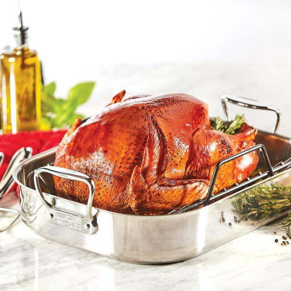 All Clad Gourmet Accessories Large Stainless Steel Roaster With Rack 13 X 16 Inch