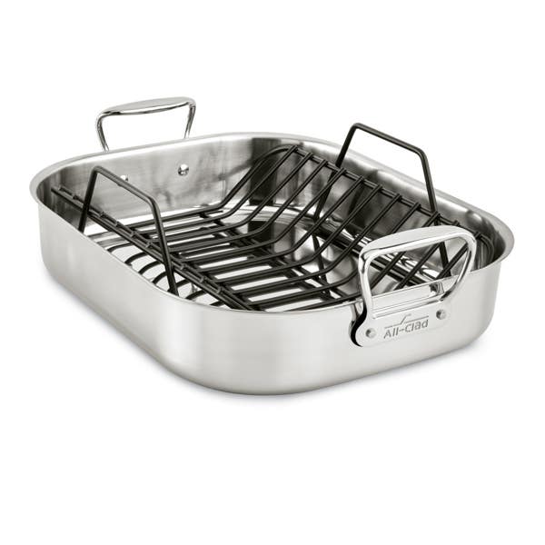 all clad Gourmet Accessories Large Stainless Steel Roaster with Rack 13 x 16 inch