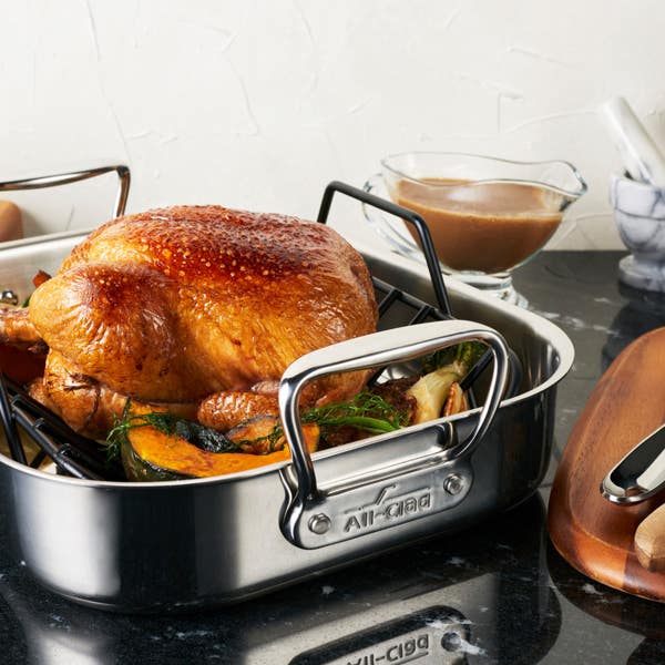 All Clad Gourmet Accessories Small Stainless Steel Roaster With Rack 11 X 14 Inch