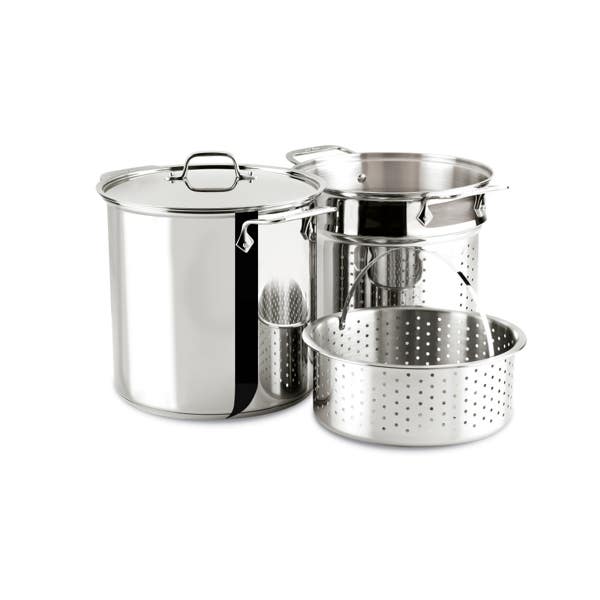 All Clad Gourmet Accessories Stainless Steel Multi-Pot With Lid Perforated Insert And Steamer Insert 12 Quart