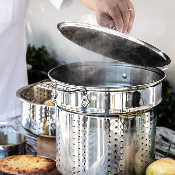 All Clad Gourmet Accessories Stainless Steel Multi-Pot With Lid Perforated Insert And Steamer Insert 12 Quart