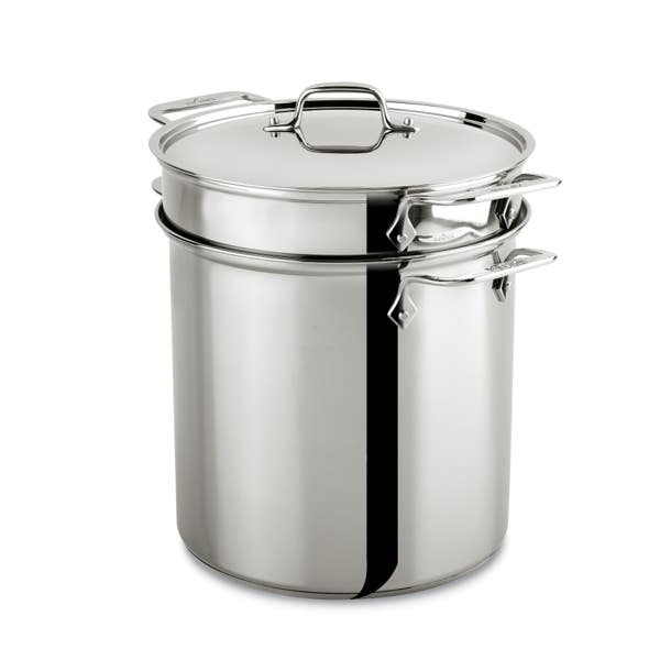 All Clad Gourmet Accessories Stainless Steel Multi-Pot With Lid Perforated Insert And Steaming Insert 8 Quart