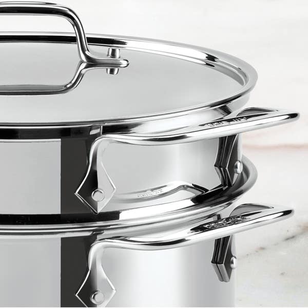 All Clad Gourmet Accessories Stainless Steel Multi-Pot With Lid Perforated Insert And Steaming Insert 8 Quart