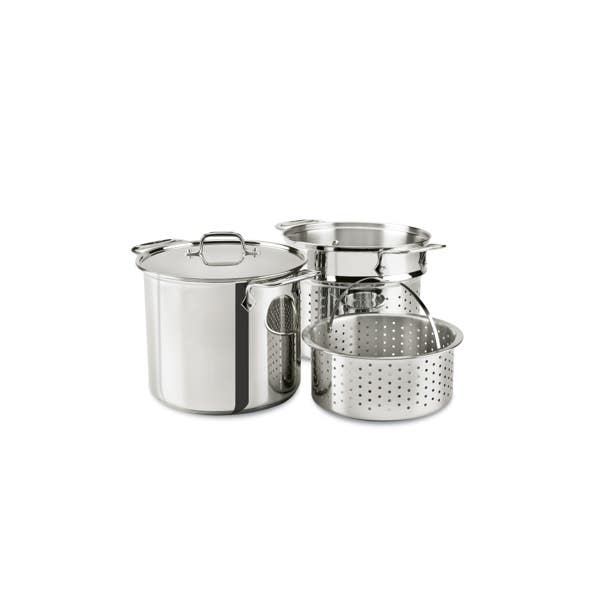 all clad Gourmet Accessories Stainless Steel Multi-Pot with lid Perforated Insert and Steaming Insert 8 quart