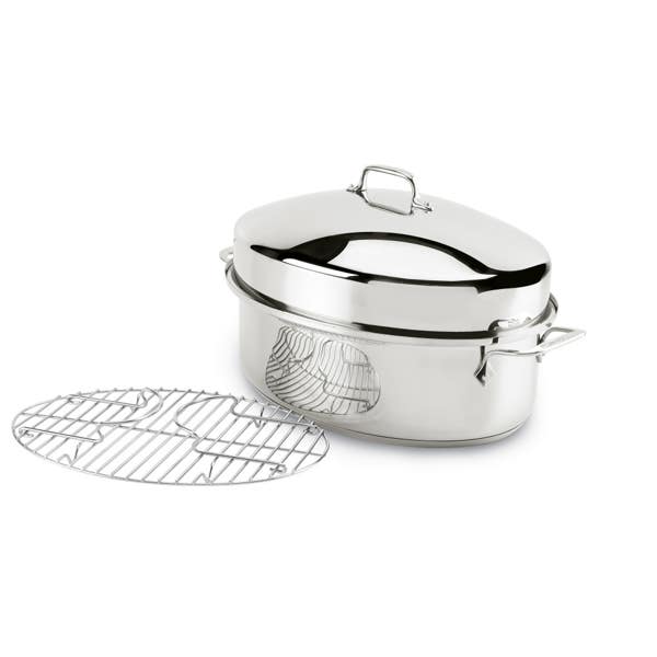 all clad Gourmet Accessories Stainless Steel Oval Roaster with lid and Flat Rack 15 inch