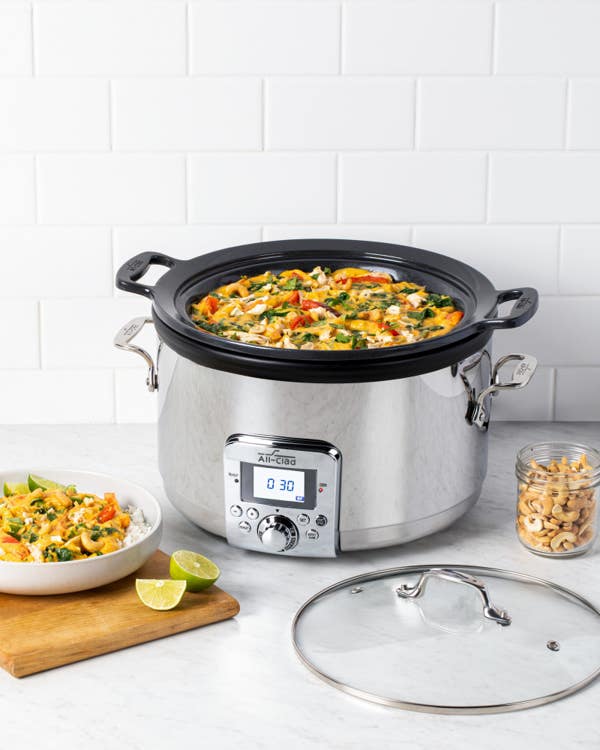 All Clad Gourmet Plus Stainless Steel 7-in-1 Slow Cooker; Nonstick Ceramic Coating; 5 Quart
