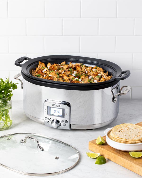 All Clad Gourmet Plus Stainless Steel 7-in-1 Slow Cooker; Nonstick Ceramic Coating; 7 Quart