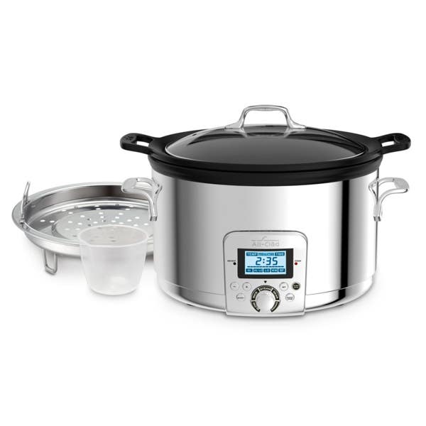 all clad Gourmet Plus Stainless Steel 7-in-1 Slow Cooker; Nonstick Ceramic Coating; 5 quart