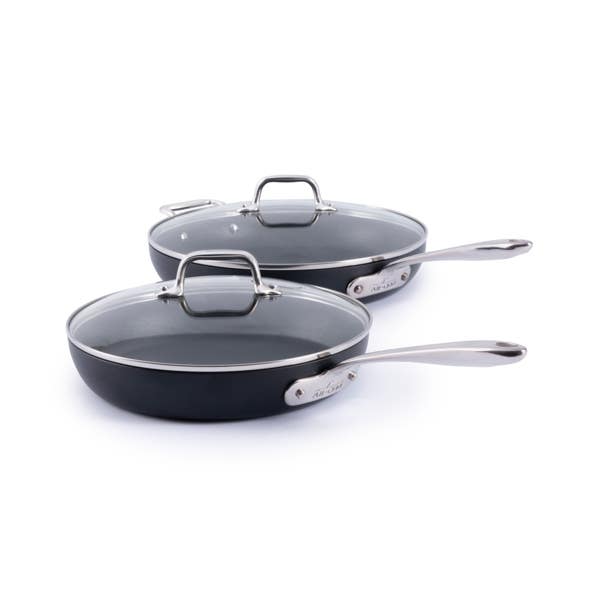 all clad HA1 Expert Cookware Nonstick 2 Piece Fry Set with Lids 10 & 12 inch