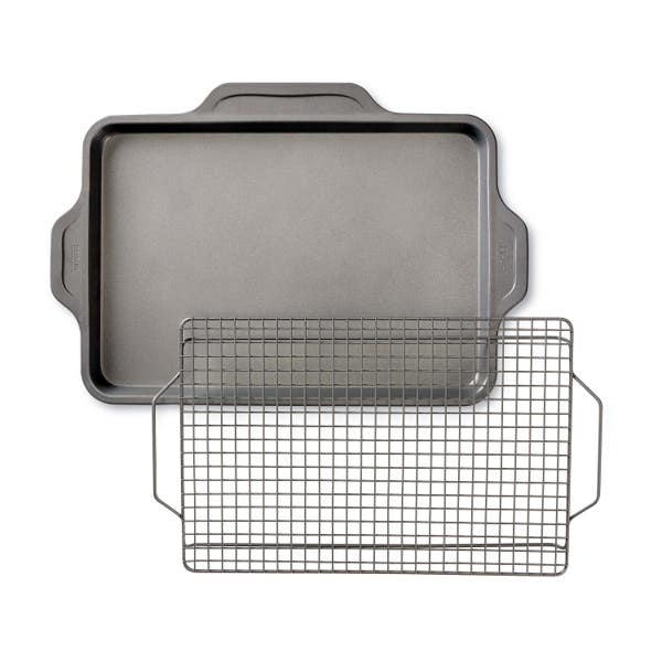 all clad Pro-Release Nonstick Bakeware; Half Sheet Pan with Cooling Rack; 2 Piece Set