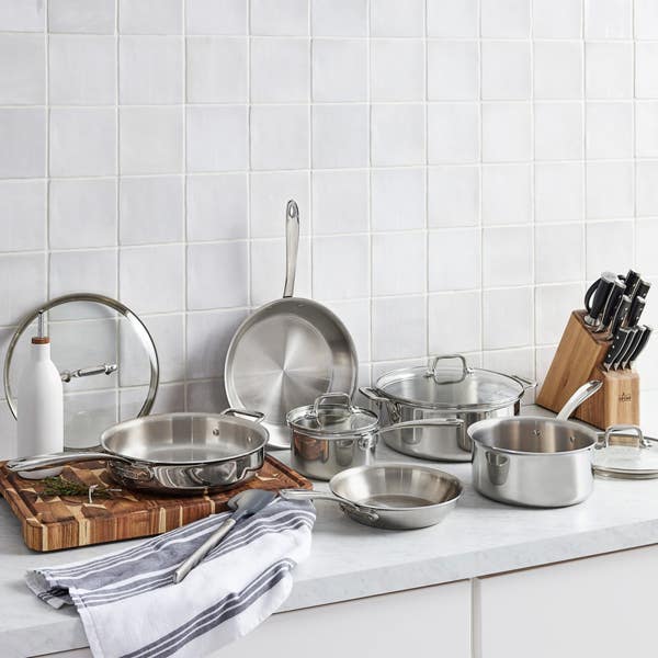 All Clad Stainless Everyday 3-ply Bonded Cookware Set With Glass Lids 10 Piece Set