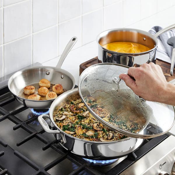 All Clad Stainless Everyday 3-ply Bonded Cookware Set With Glass Lids 10 Piece Set