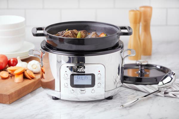 All Clad Stainless Steel 6-in-1 Digital Slow Cooker With Enameled Cast Iron Pot; 5 Quart