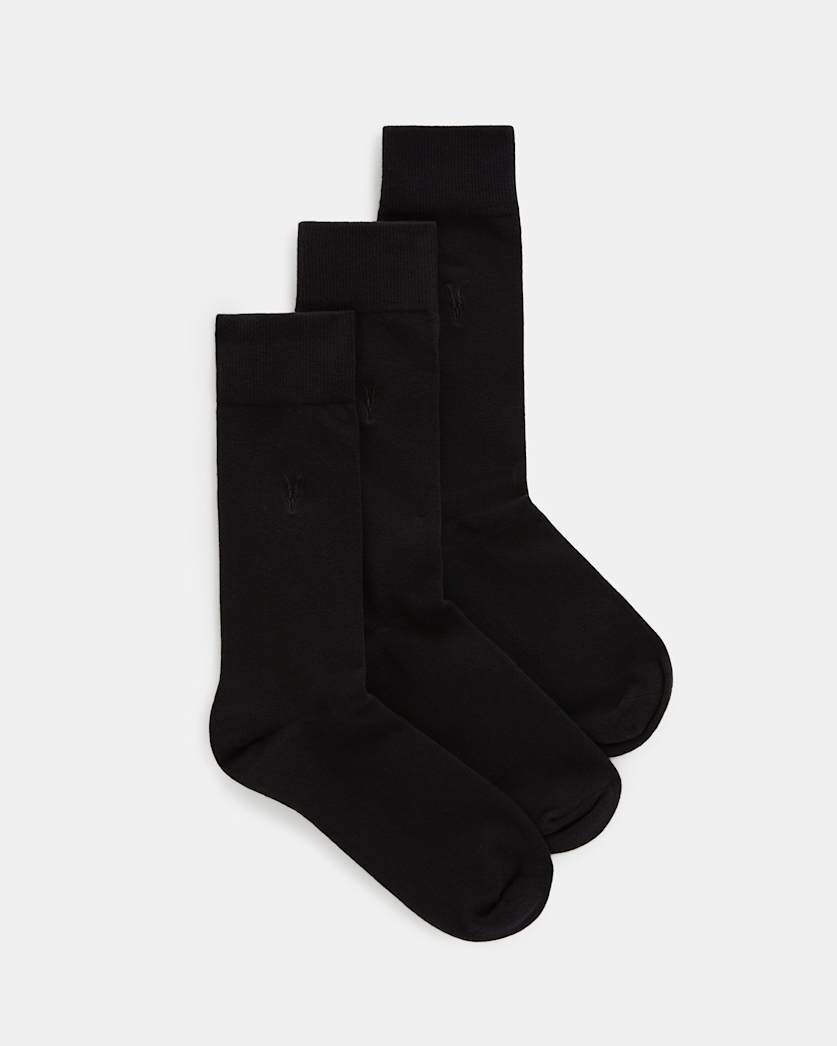 all saints Adan Ramskull Embroidered Socks 3 Pack BLACK/BLACK/BLACK