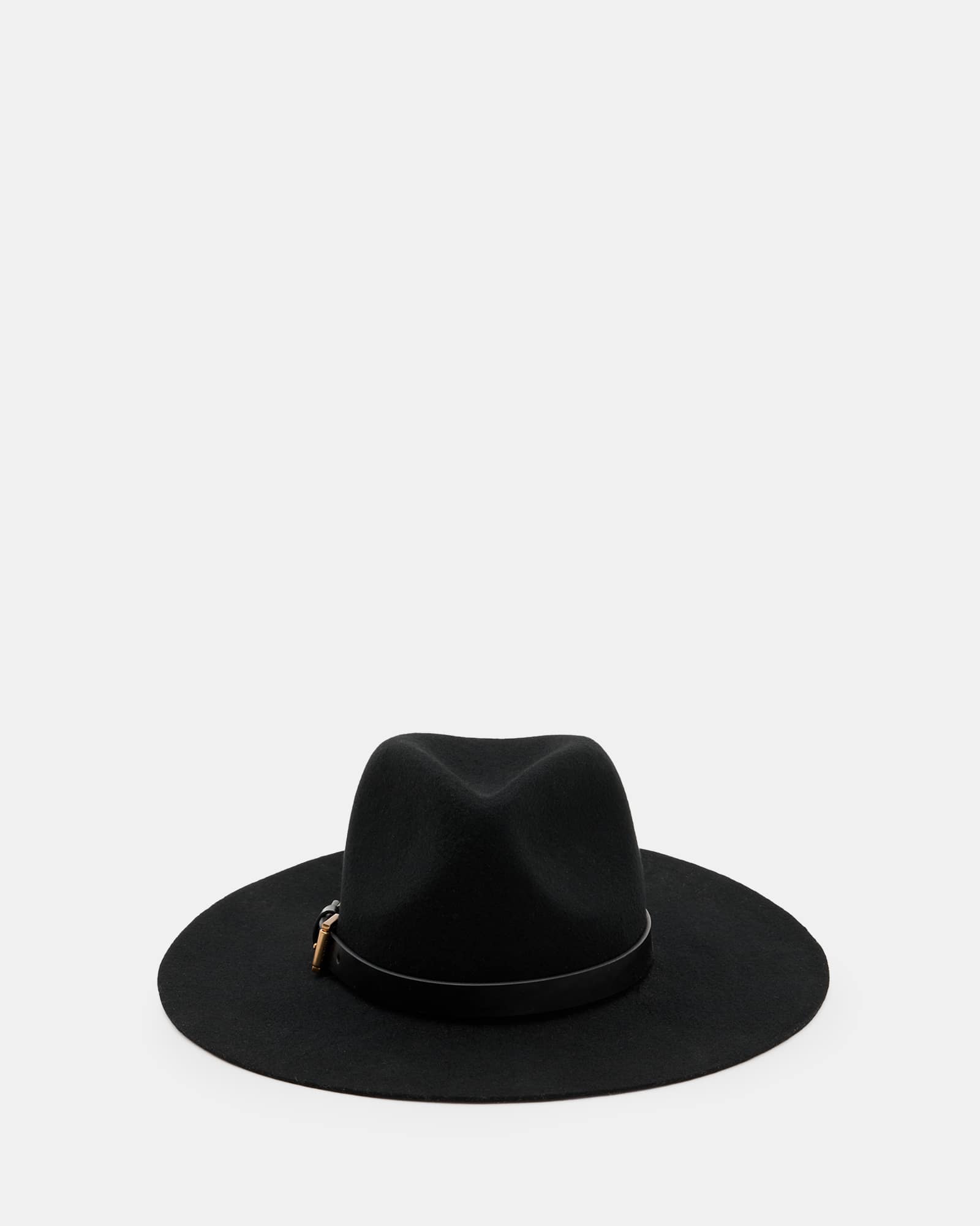 All Saints Addison Wool Buckle Fedora Hat BLACK/WARM BRASS