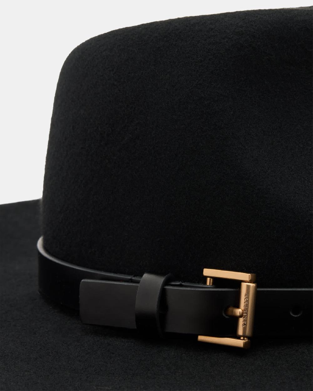 All Saints Addison Wool Buckle Fedora Hat BLACK/WARM BRASS