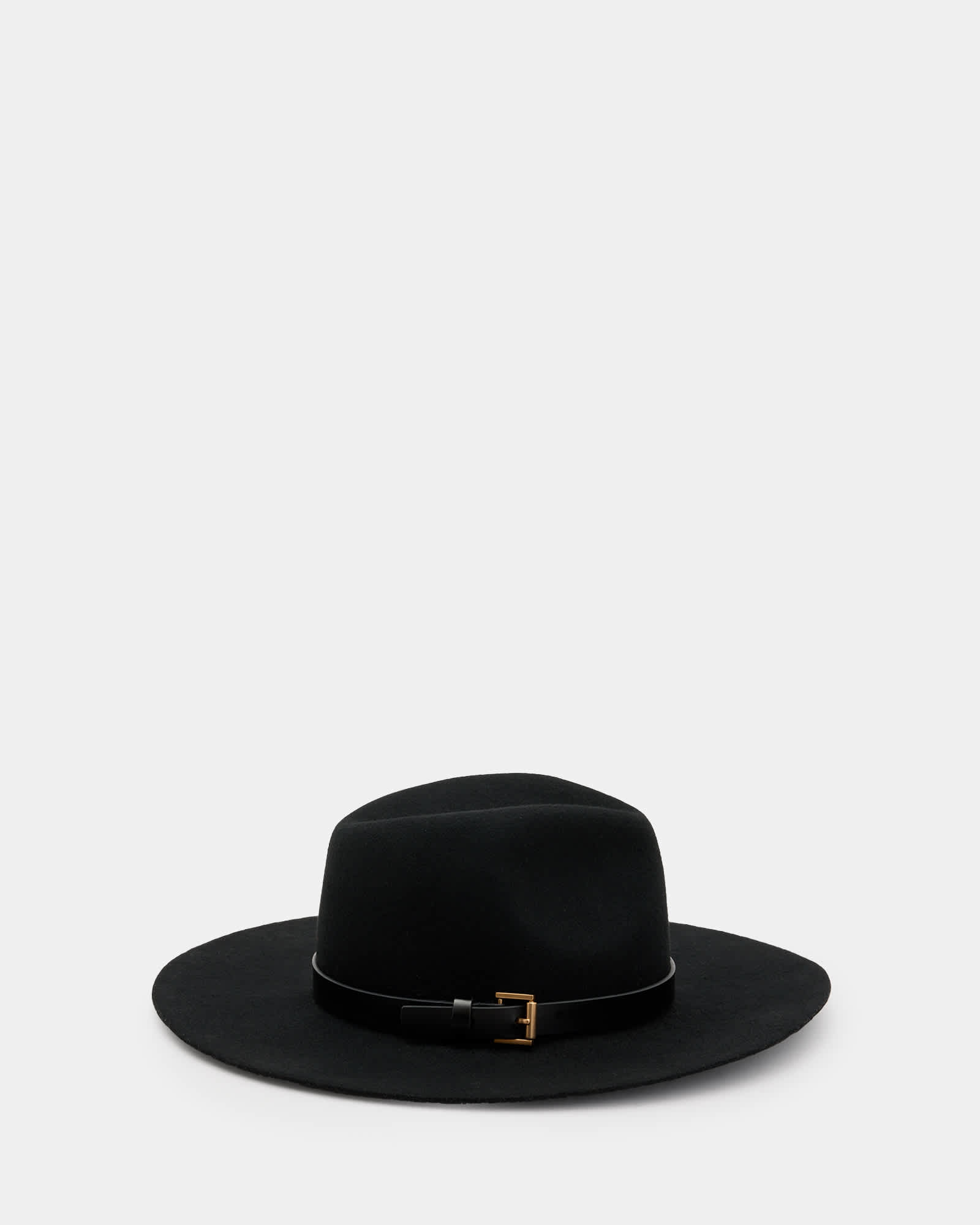 All Saints Addison Wool Buckle Fedora Hat BLACK/WARM BRASS