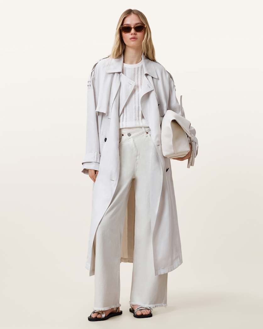 all saints Aki Crossover Wide Leg Denim Jeans Chalk White