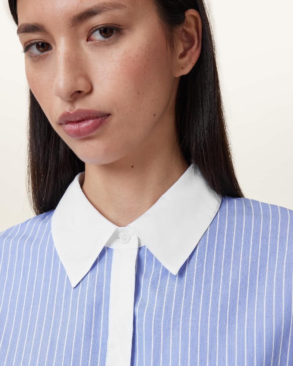 All Saints Alber Long Sleeve Shirt Dress BLUE/WHITE