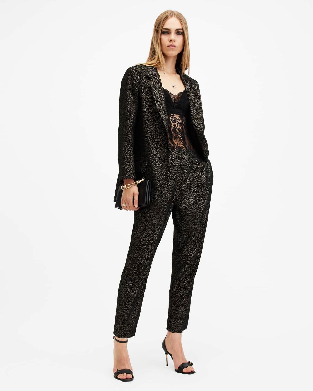 All Saints Aleida Leopard Jacquard Shimmer Pants BLACK/GOLD