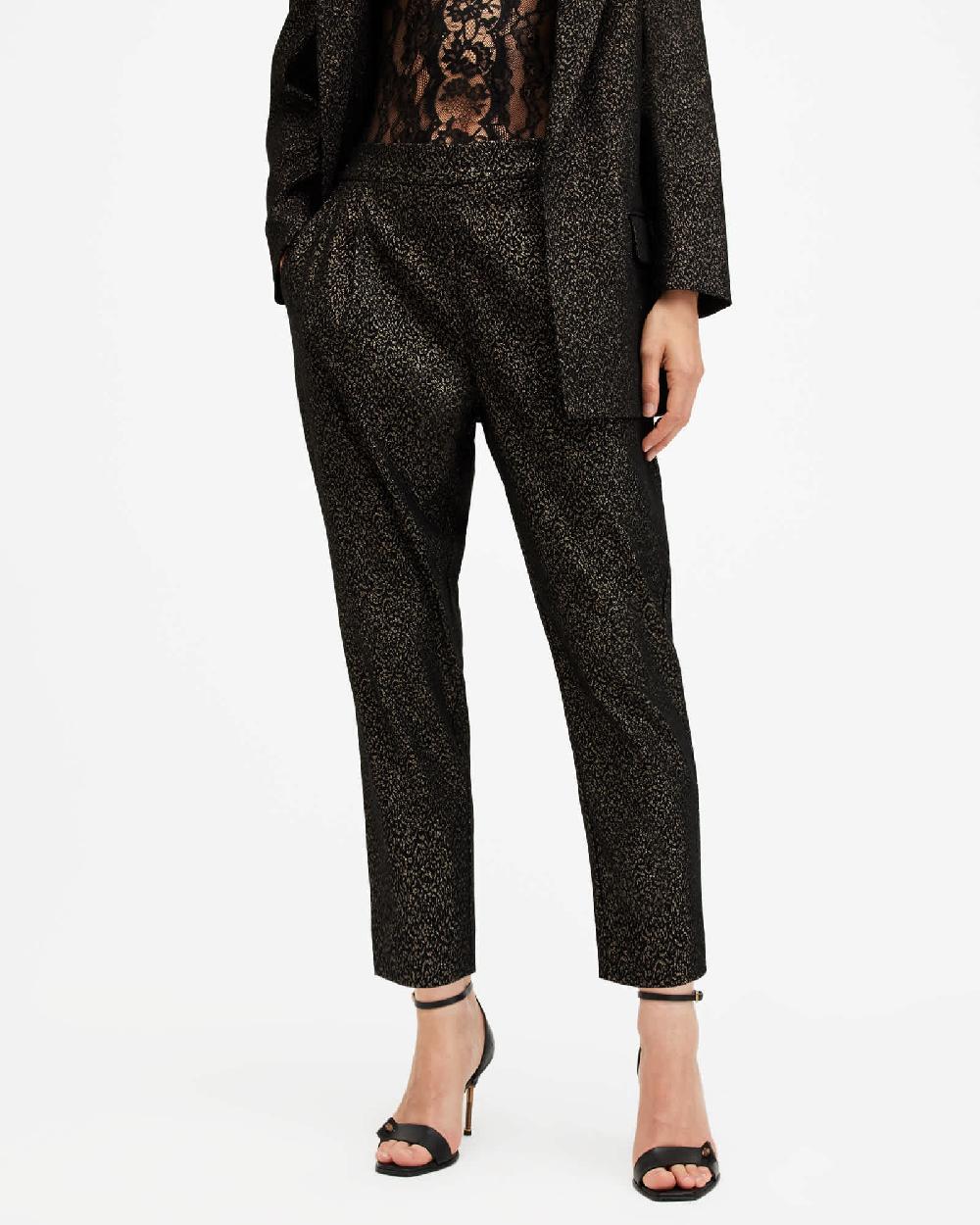 All Saints Aleida Leopard Jacquard Shimmer Pants BLACK/GOLD