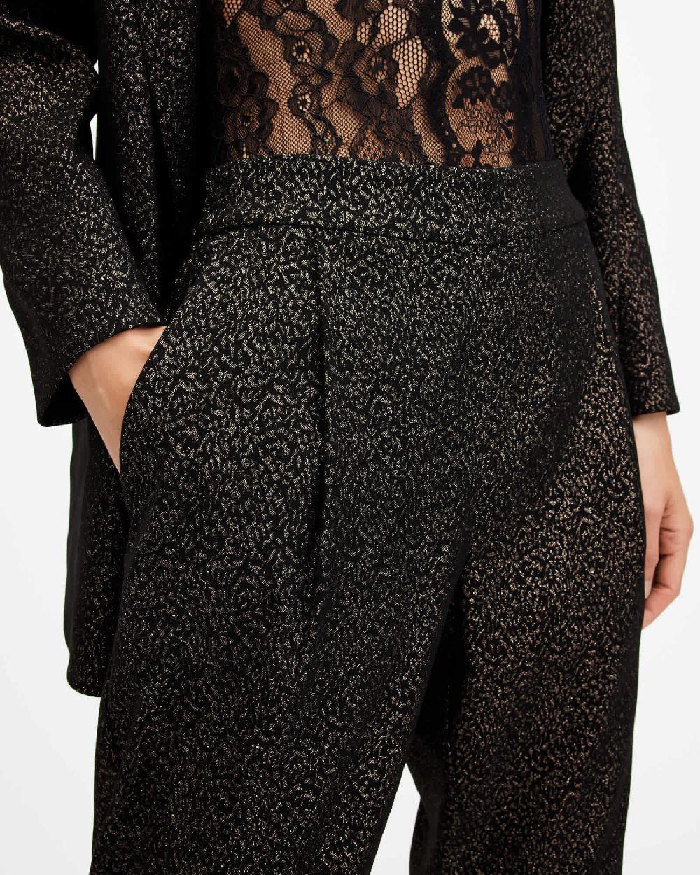 All Saints Aleida Leopard Jacquard Shimmer Pants BLACK/GOLD