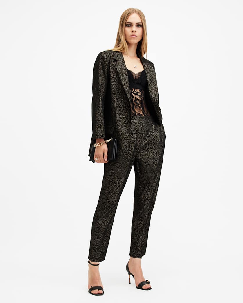 all saints Aleida Leopard Jacquard Shimmer Pants BLACK/GOLD